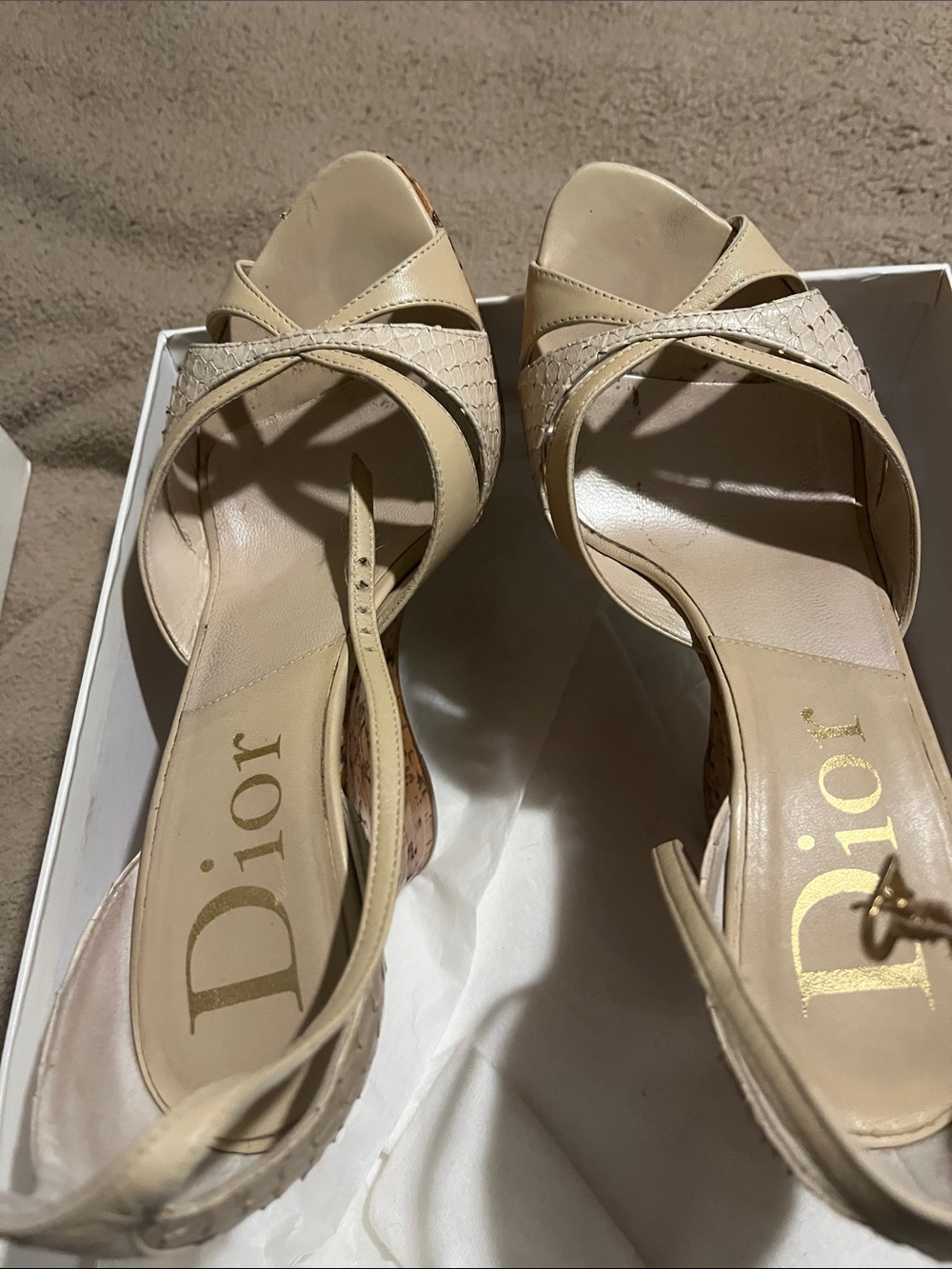 Dior Cream Leather Crisscross Slingback Heels